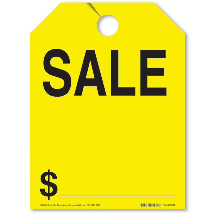 SALE $ Price Jumbo Car Mirror Hang Tags Sale Pricing Signs 50 PACK Fluorescent 